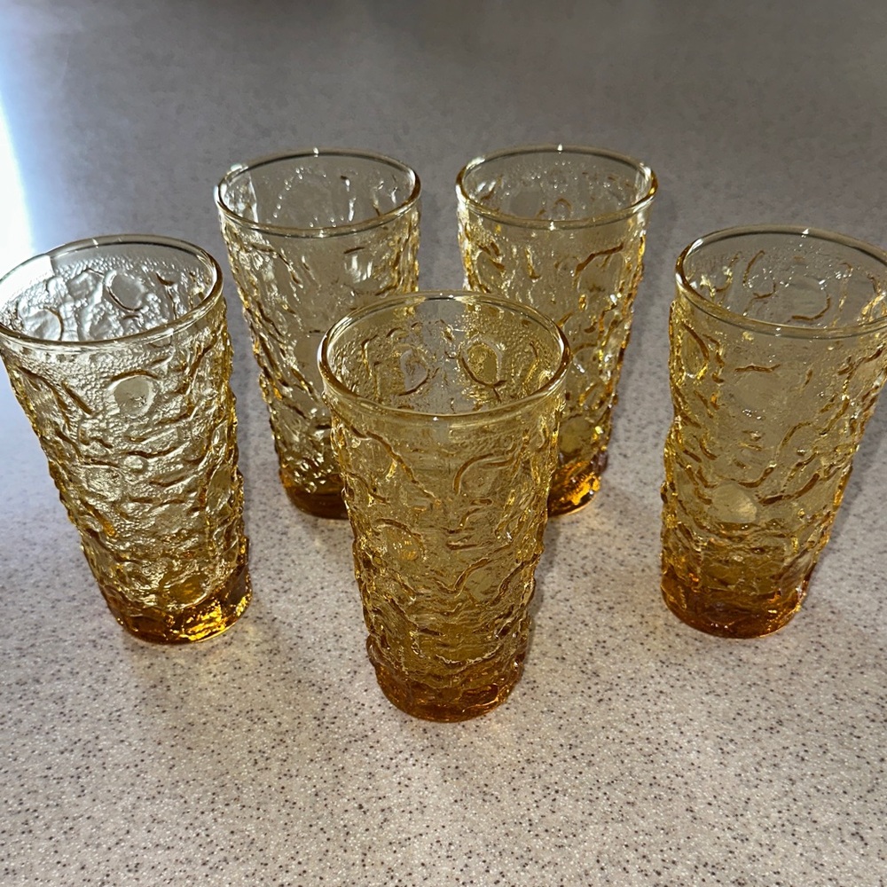 Vintage Anchor Hocking Lido Milano tumblers Amber Tumbler Set of 5